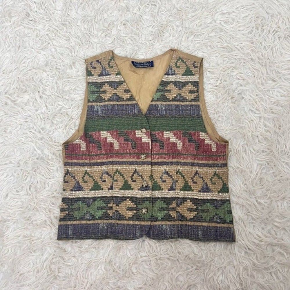 WILLOW RIDGE Vintage Womens Button up Vest Southwestern Bohemian Jacket Medium